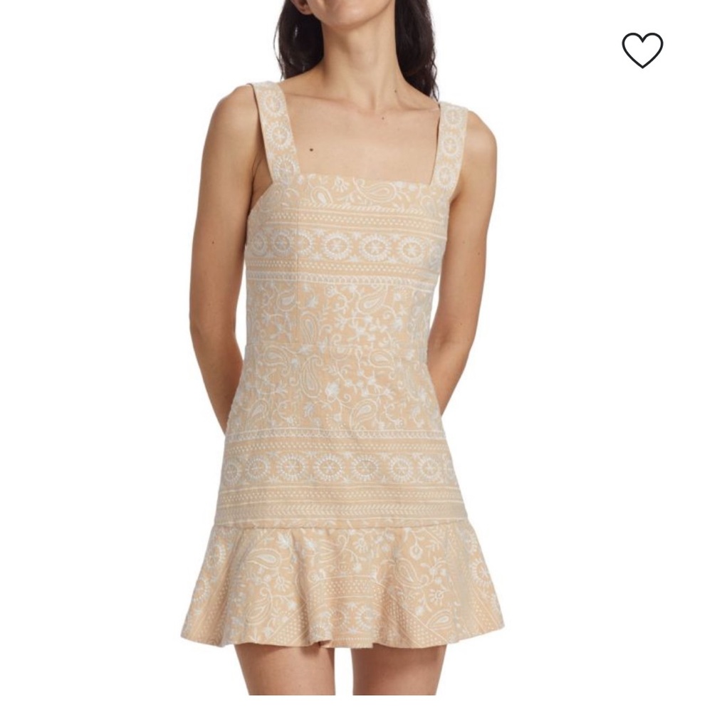 Alice + Olivia Tan and White Patterned Mini Dress